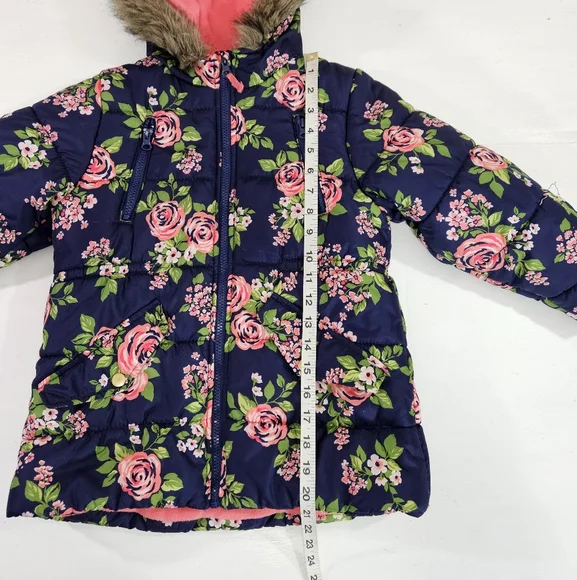Carter's Blue And Pink Floral Puffer Jacket Girls Size Large 6X - Picture 4 of 13